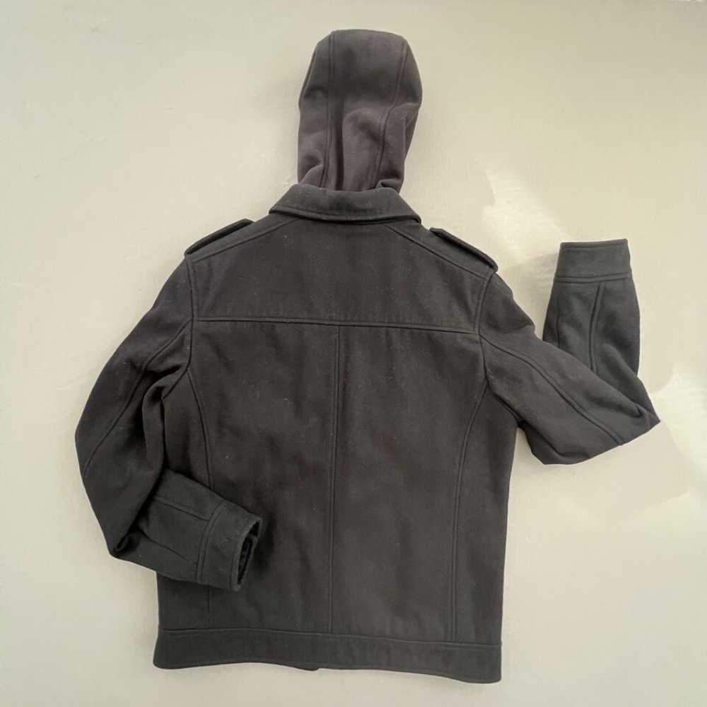 Guess Men Hooded Coat Wool Blend Size MEDIUM Black Full Zip Lined Thermal Jacket - Picture 8 of 8